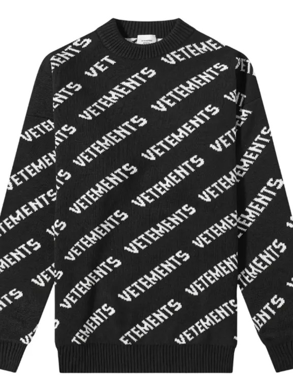 Vetements Black and White Allover Logo Crewneck Sweater Unisex